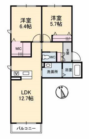 SUPREME福富(2LDK/2階)の間取り写真