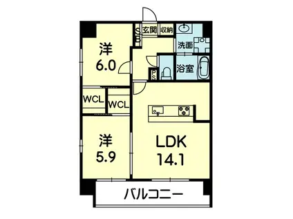 ライズ湖東(2LDK/5階)の間取り写真
