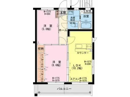 フィオーレII(2LDK/1階)の間取り写真