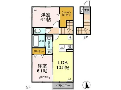 ラ・ミエル桜(2LDK/2階)の間取り写真