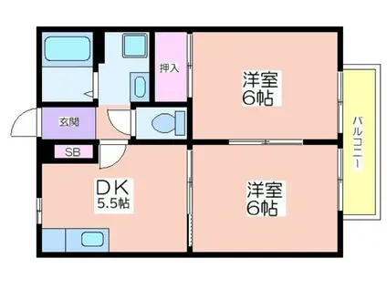 サンビレッジおのはらA(2DK/2階)の間取り写真