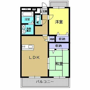 グランディールIII(2LDK/1階)の間取り写真