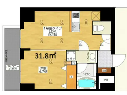 ブエナビスタ難波サウス(1LDK/2階)の間取り写真