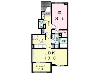 ナカマヒルズB(1LDK/1階)の間取り写真