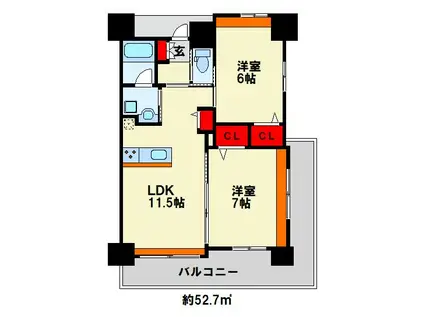 プレステージ・デル・さくらII(2LDK/9階)の間取り写真