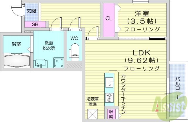 サニープレイス八乙女(1LDK/1階)の間取り写真