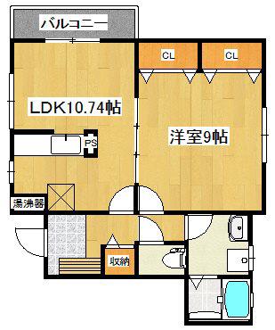 レーヴ・エスポワール(1LDK/2階)の間取り写真