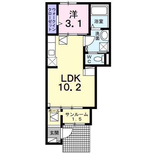 サウス・アデリーヌ(1LDK/1階)の間取り写真