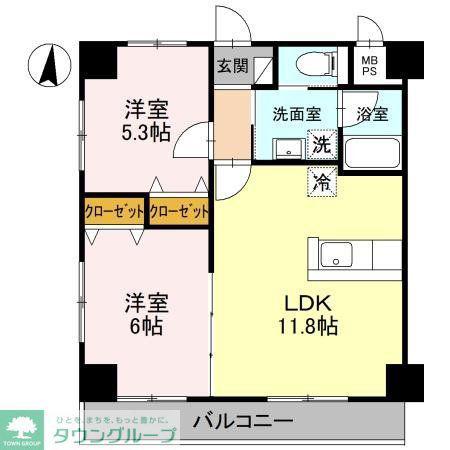 南越谷しののめ(2LDK/1階)の間取り写真