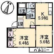 サンライズ長野 B棟(2K/1階)の間取り写真