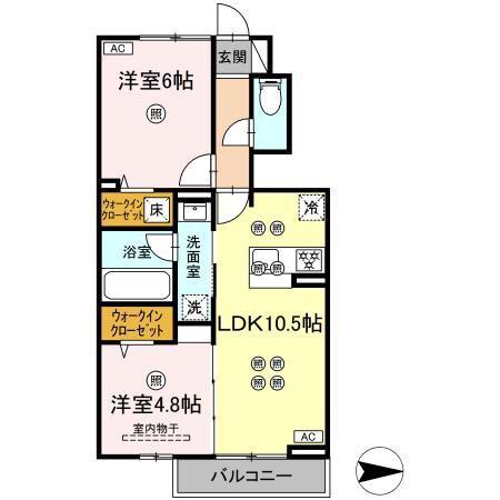 トリシア関(2LDK/1階)の間取り写真