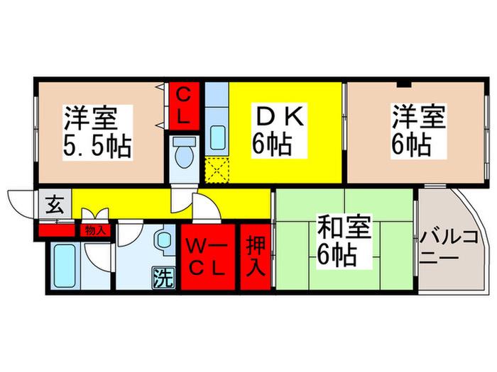 MS FLAT(3DK/3階)の間取り写真