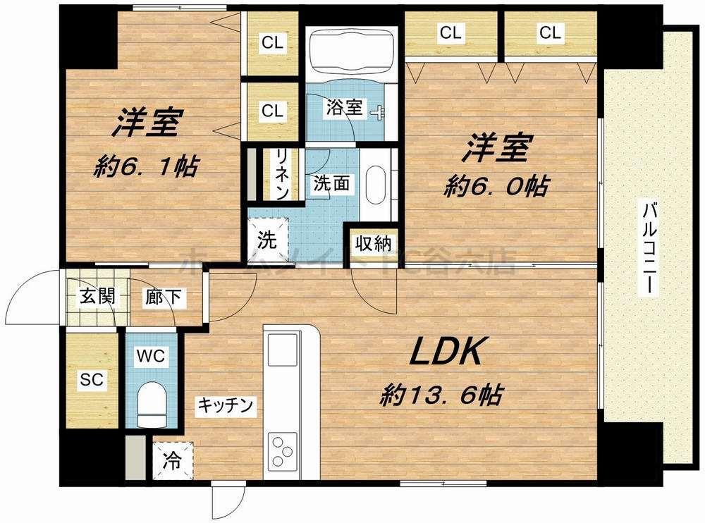 プレサンス四天王寺(2LDK/13階)の間取り写真