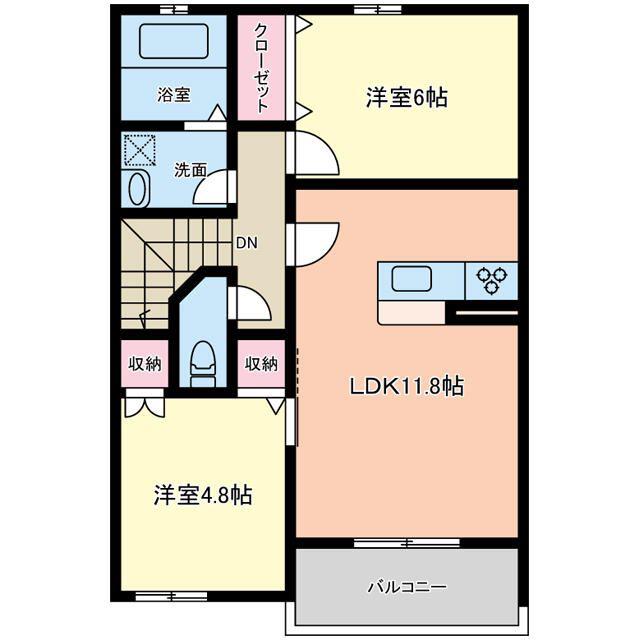 サウスアヴェニュー(2LDK/2階)の間取り写真