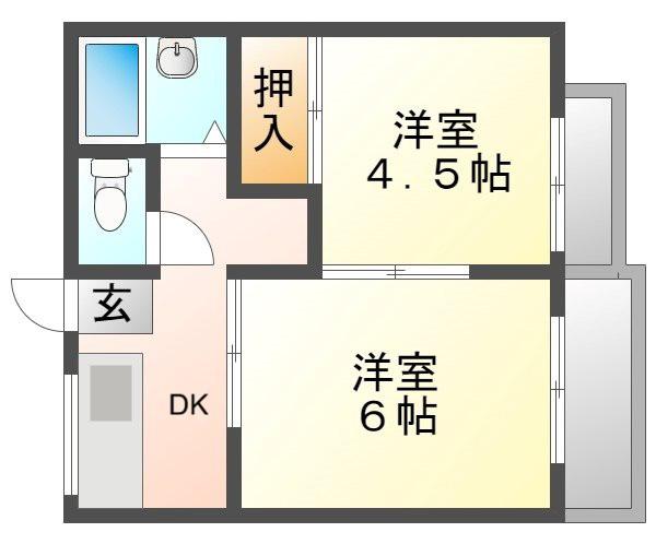 アネックスあゆみ北棟(2DK/2階)の間取り写真