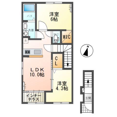那珂市菅谷字大木内アパート(2LDK/2階)の間取り写真