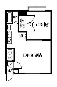 バンブー(1DK/1階)の間取り写真