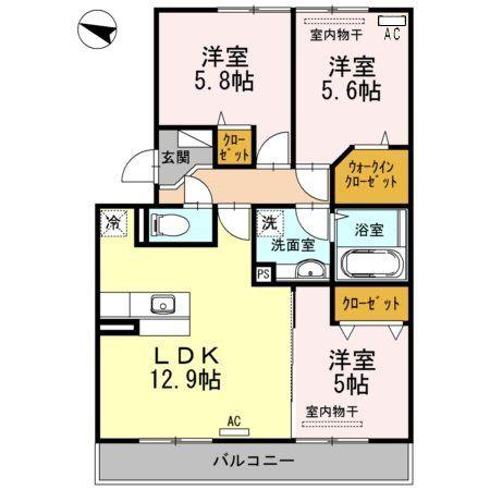 べルメゾン古賀島(3LDK/2階)の間取り写真