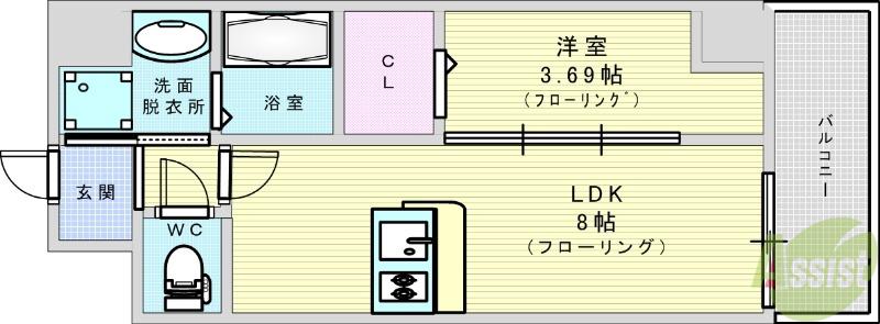 GRAN PASEO 江坂(1LDK/8階)の間取り写真