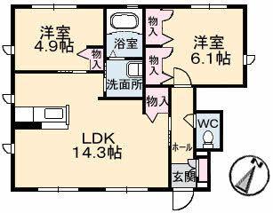 ラフォーレ八木A棟(2LDK/1階)の間取り写真