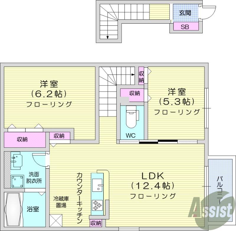 MY-ROOM東勝山(2LDK/2階)の間取り写真