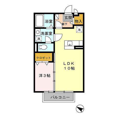 ワ・ラフィーヌ(1LDK/2階)の間取り写真