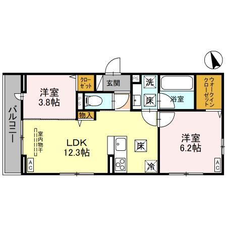 ノーブルパレス東大宮(2LDK/1階)の間取り写真