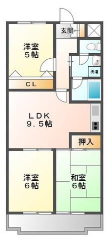 ヴィラ浜甲子園(3LDK/1階)の間取り写真
