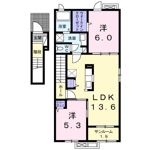 ヴィラ コンフォート A(2LDK/2階)の間取り写真