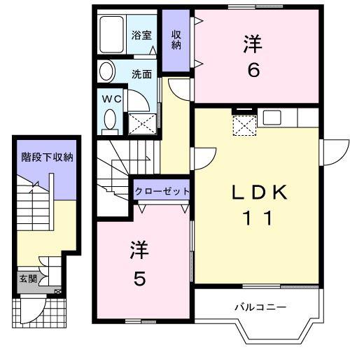 ソレアードII(2LDK/2階)の間取り写真