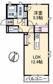 シャーメゾンタウン西阿知駅前B棟(1LDK/1階)の間取り写真