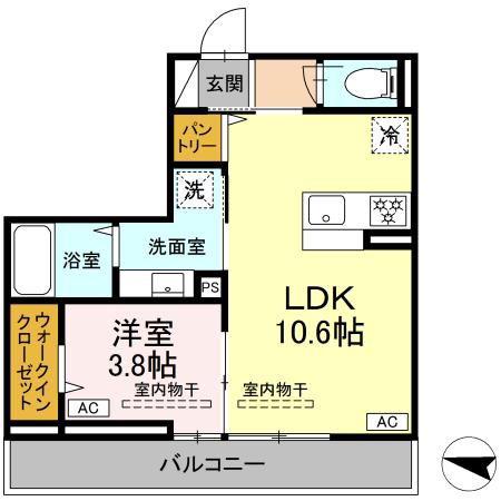 ルドベキア湘南台(1LDK/2階)の間取り写真