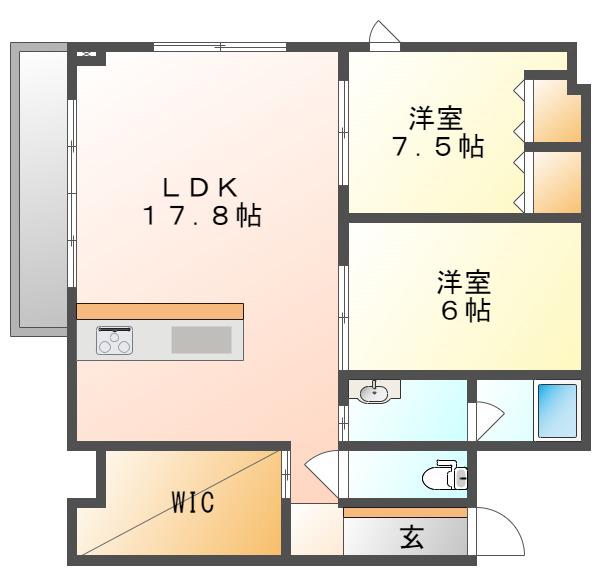 ベンハウス西川緑道公園(2LDK/5階)の間取り写真