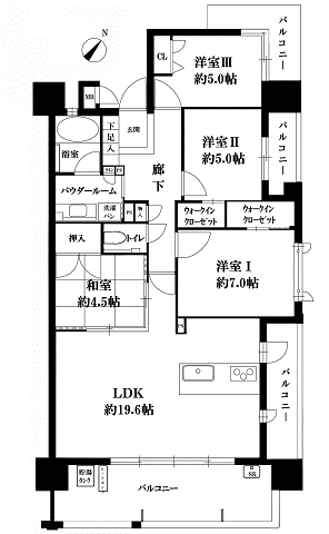 サングレート博多ロイヤルプレイス(4LDK/6階)の間取り写真