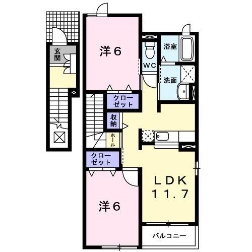 メロディ A(2LDK/2階)の間取り写真