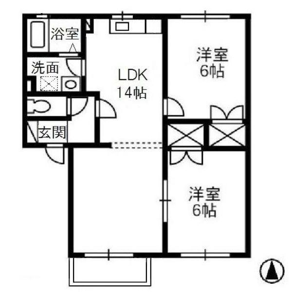 アンソレイエ・メゾンA棟(2LDK/1階)の間取り写真