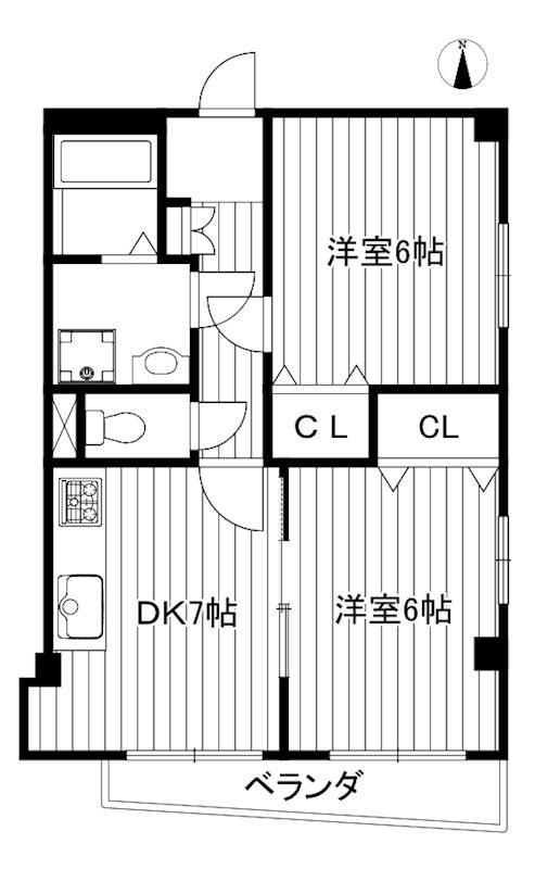 第5スカイプラザ久保中(2DK/2階)の間取り写真