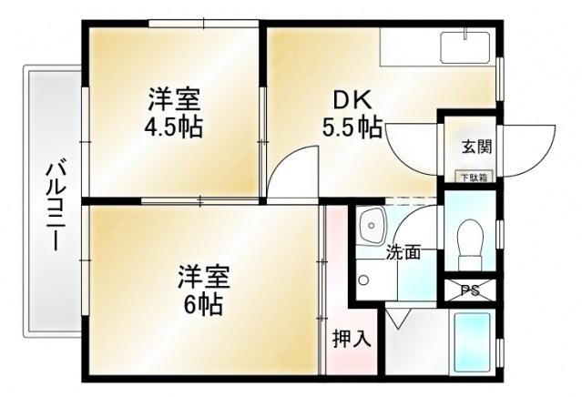 フラワータウンワイスリー(2DK/2階)の間取り写真