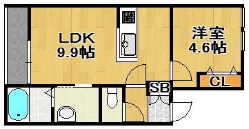 グリーンノート京町(1LDK/3階)の間取り写真