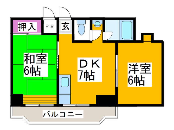 三国ヶ丘駅前ビル(2DK/6階)の間取り写真