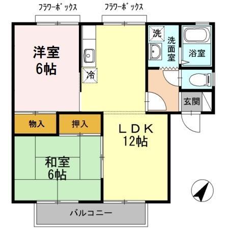 セジュール南片江A(2LDK/2階)の間取り写真