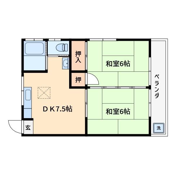 第ニハイツ芳兵衛(2DK/1階)の間取り写真