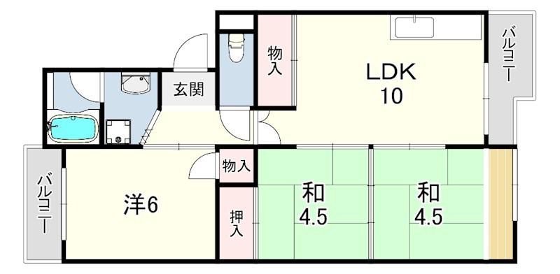 グリーンハイツ桃山(3LDK/2階)の間取り写真