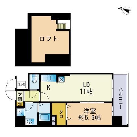 ネクストオーク大名(1LDK/5階)の間取り写真