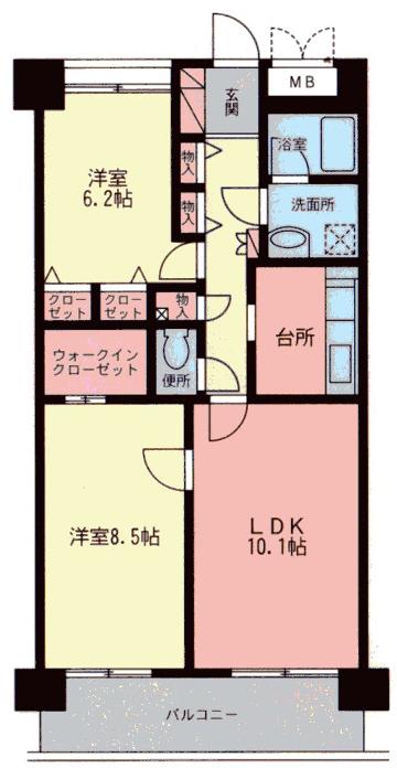 東武伊勢崎線 越谷駅 徒歩8分 8階建 築21年(2LDK/6階)の間取り写真