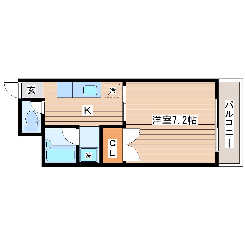 ブルーハウス原町(1K/2階)の間取り写真