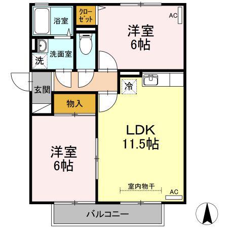 コートビレジ屋島(2LDK/2階)の間取り写真