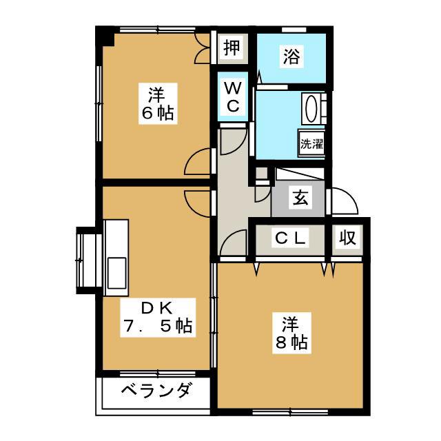 アーバンエルム B棟(2DK/1階)の間取り写真