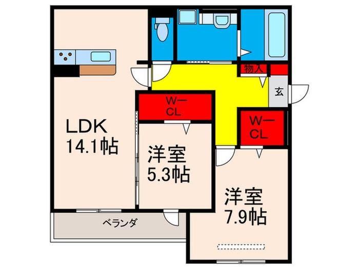 スペチアーレ巽中 C棟(2LDK/2階)の間取り写真