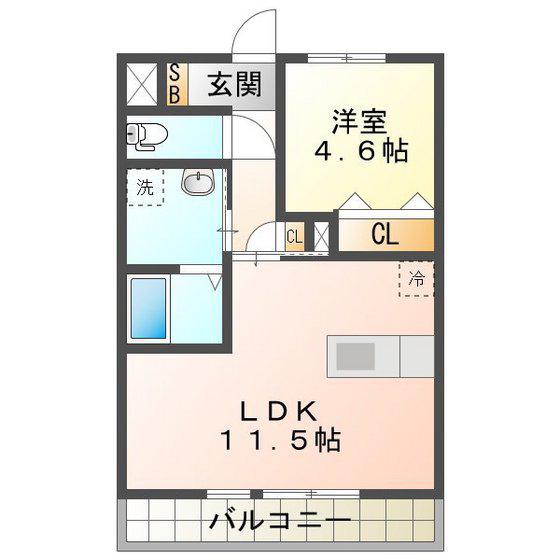 グランディール五番館(1LDK/2階)の間取り写真